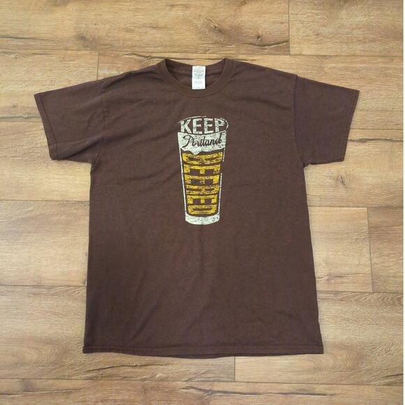 VTG Gildan Keep Portland Beered Weird Adult Large Shirt IPA Lager Cider Brown - Picture 1 of 6